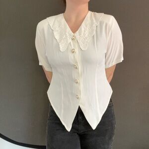 Elegant White Embroidered Vintage Blouse